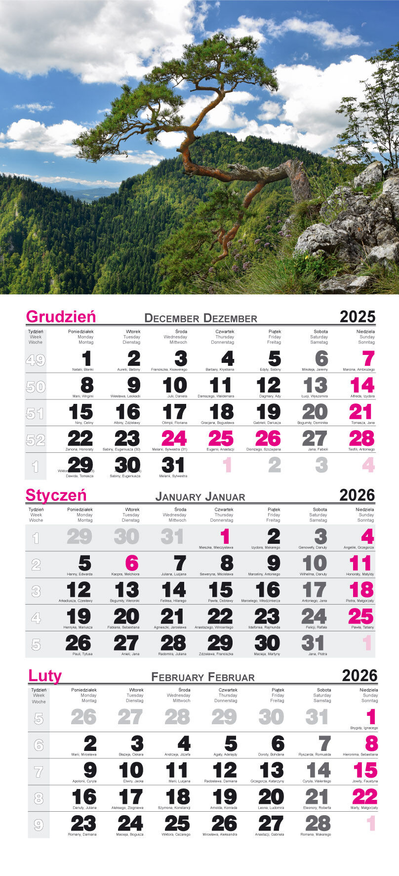 Kalendarz 2026 trójdzielny Pieniny