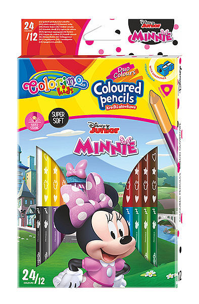 Kredki ołówkowe trójkątne colorino kids 24 kolorów 12 sztuk z temperówką minnie