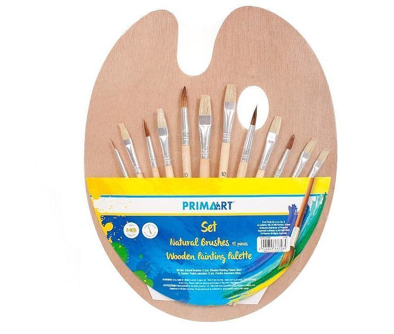 Pędzle naturalne 12 sztuk paletka drewniana 30cm