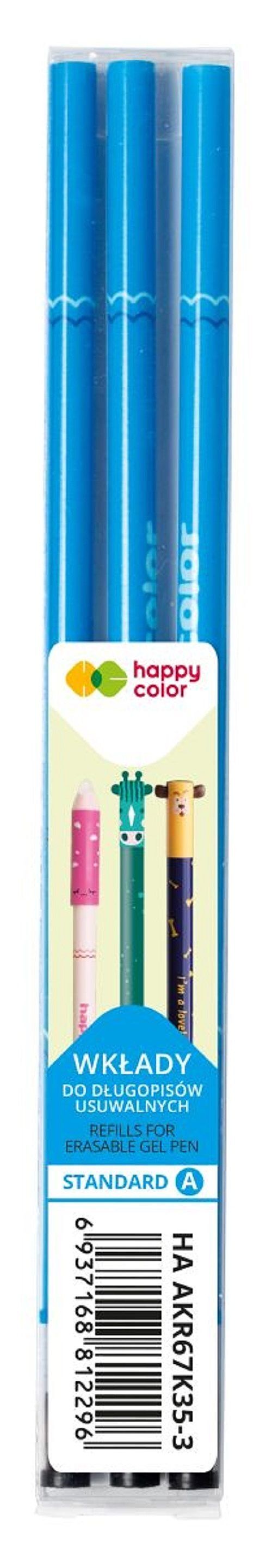 Wkłady do długopisu wymazywalnego standard  0. 5mm a niebieski 3 szt. W etui happy color