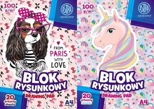 Blok rysunkowy A4 20 arkuszy Puppy&Unicorn 10 sztuk mix