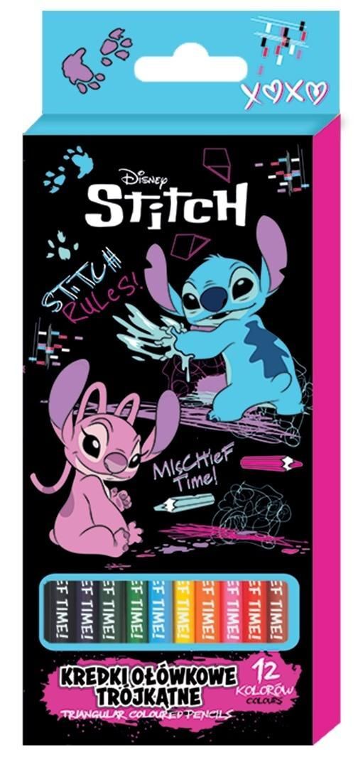 Kredki ołówkowe trójkątne Stitch black 12 kolorów