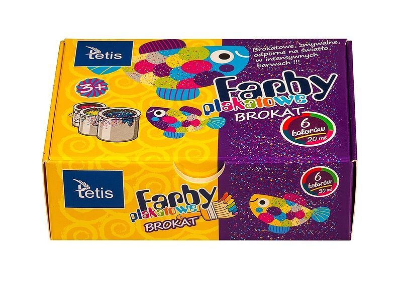 Farby plakatowe tetis brokat 6 kolorów 20ml