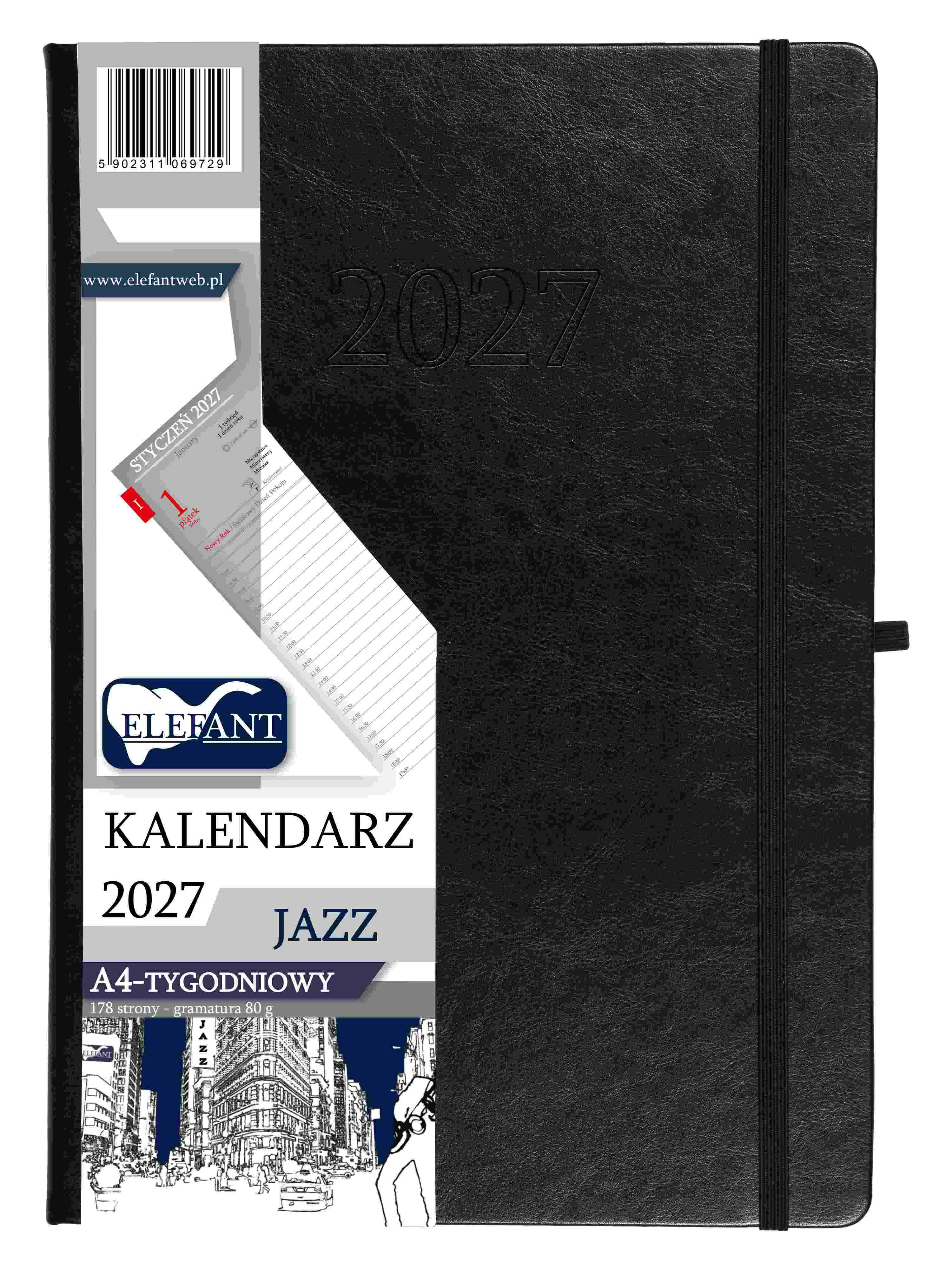 Kalendarz 2027 Jazz A4 tygodniowy czarny