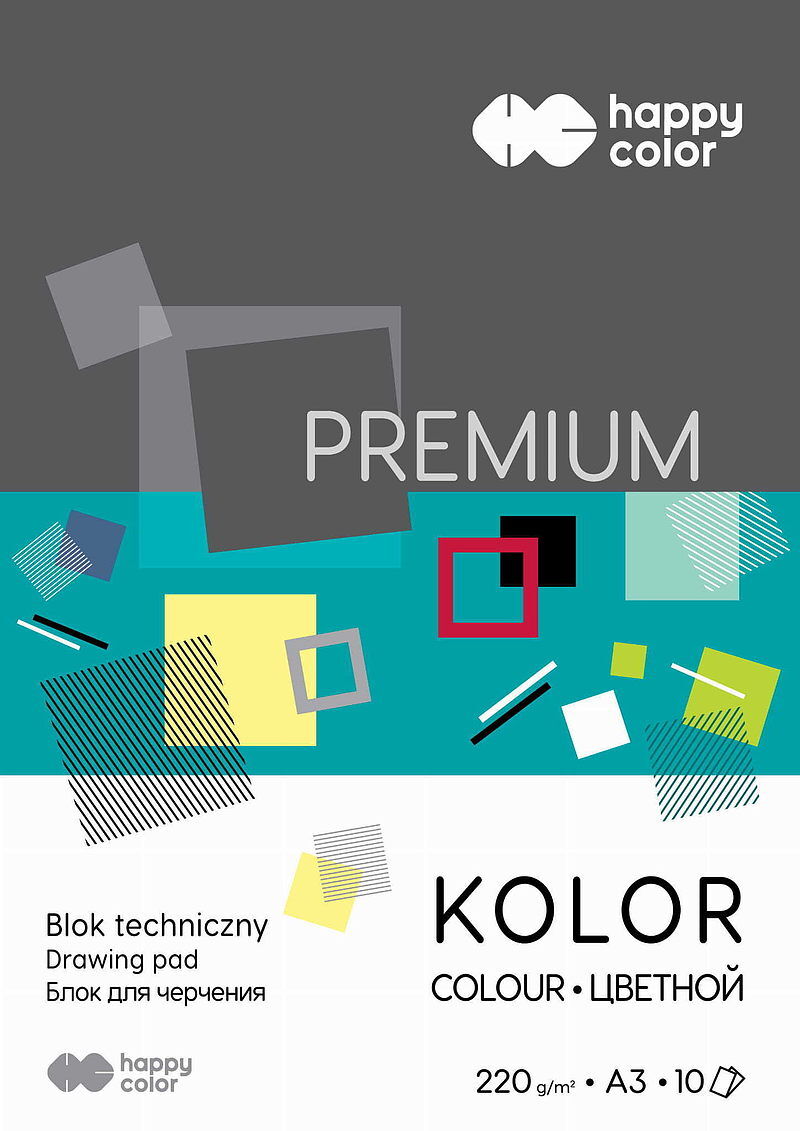 Blok techniczny kolorowy a3 premium 220g happy color pakiet 10sztuk