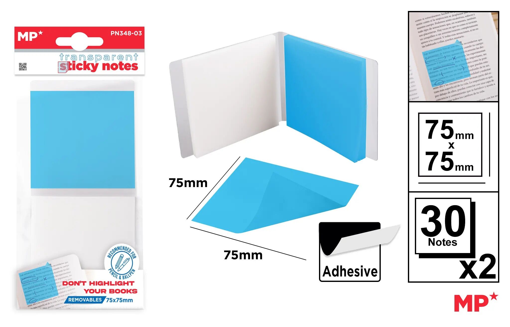 Karteczki samoprzylepne przezroczyste 75x75mm 2x30szt.