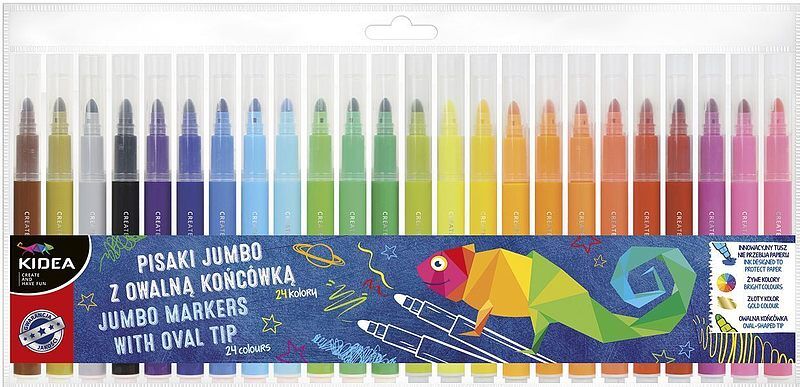 Pisaki z owalną końcówką jumbo 24 kolory kidea