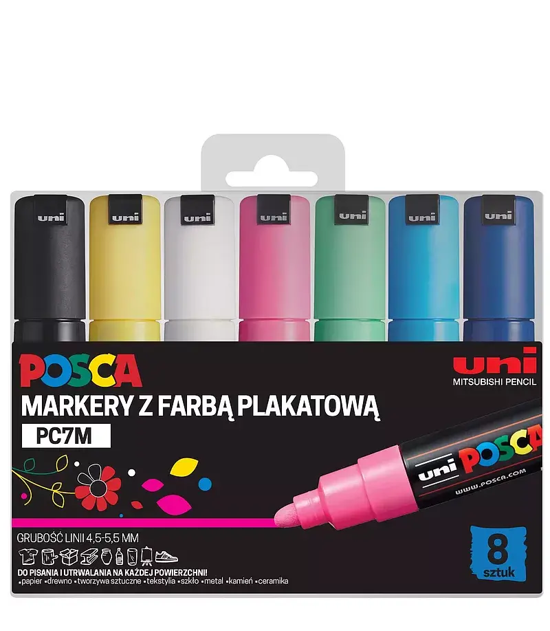Markery pc-7m 8 kolorów posca uni