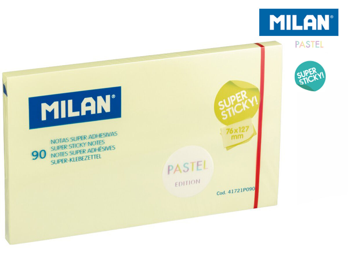 Karteczki samoprzylepne Milan Super Sticky Pastel, 127 x 76 mm, 90k, żółte (41721P090)