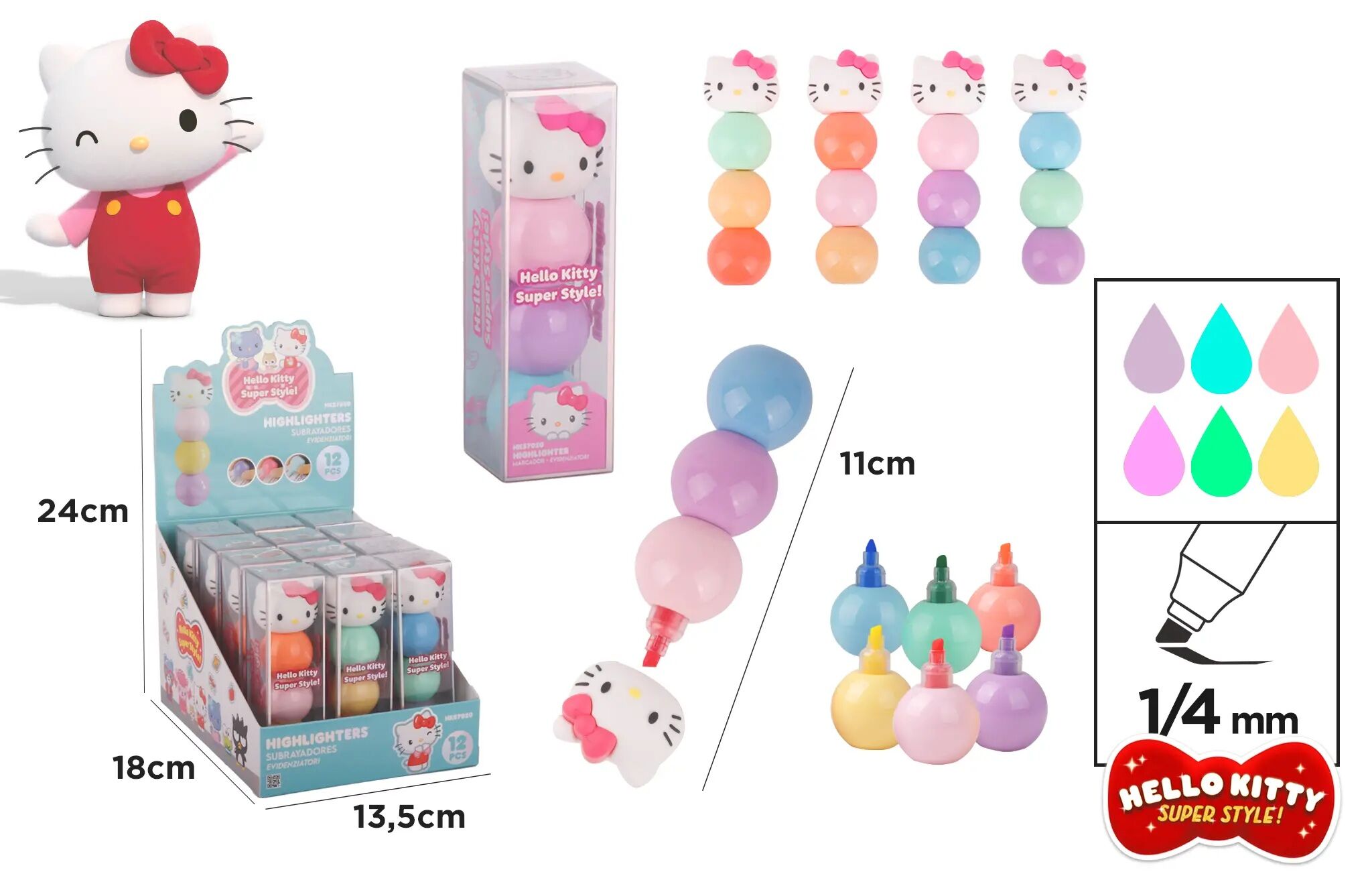 Zakreślacz w kulce Hello Kitty 3 kolory 1szt.mix