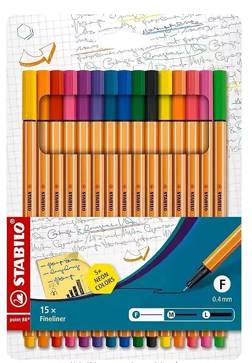 Zestaw cienkopisów stabilo point 88 etui 10+5 kolorów neon