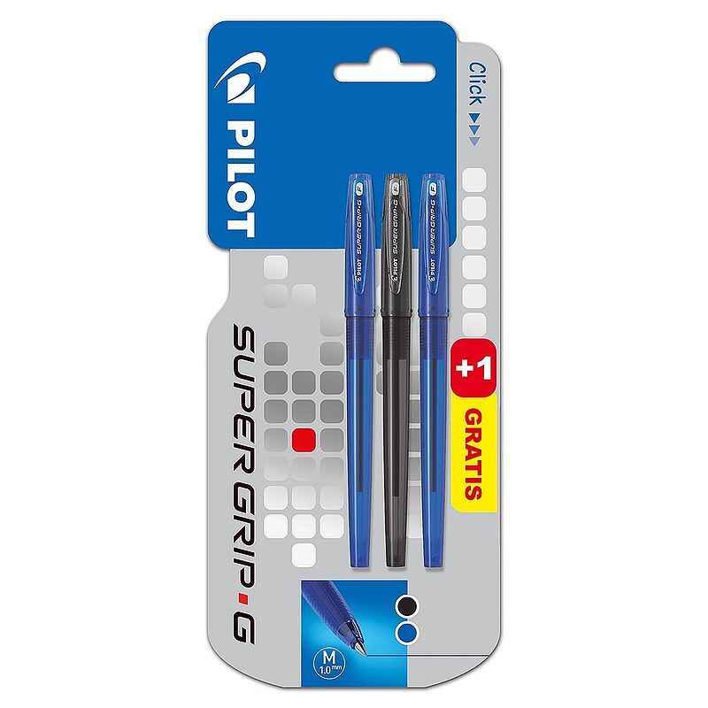 Długopis super grip g ze skuwką 1 niebieskie + 1 czarny + 1 niebieski gratis pilot