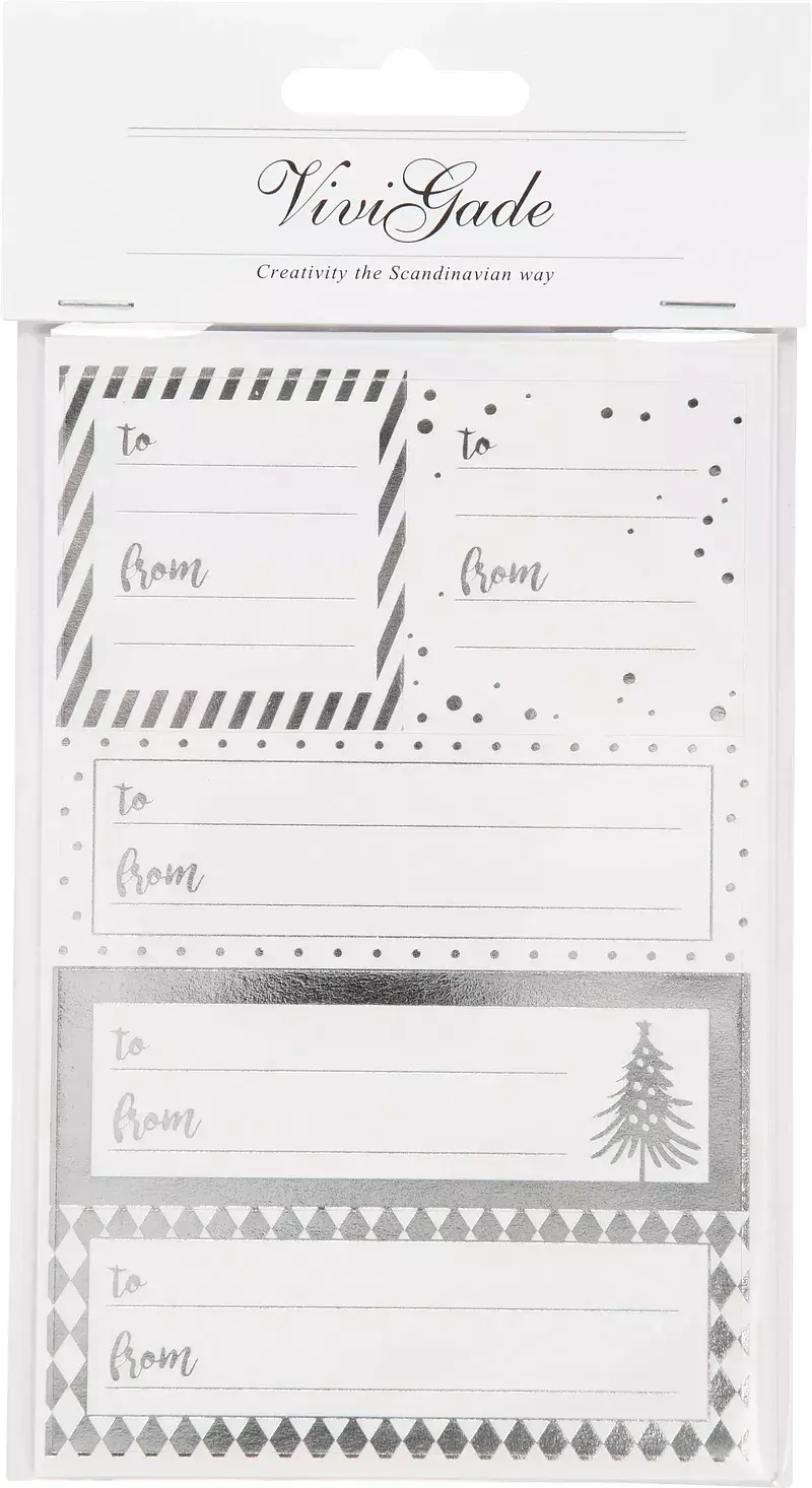 Naklejki świąteczne na prezenty srebrno białe różne formaty 4 ark edycja limitowana
