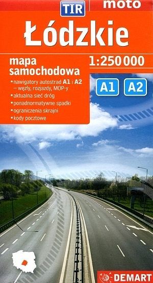 Łódzkie. Mapa samochodowa TIR w skali 1:250 000