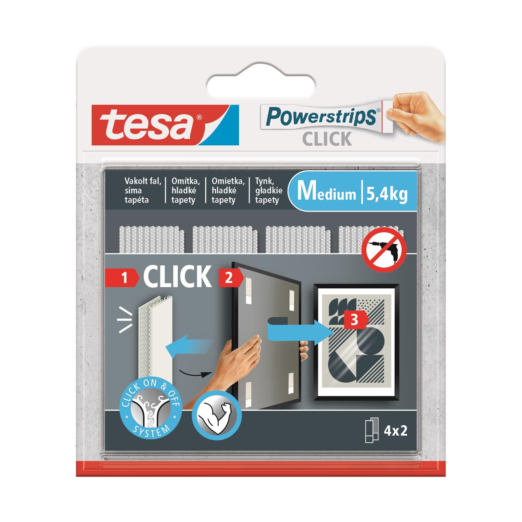 Rzepy samoprzylepne Tesa Powerstrips Click Medium białe 4 pary