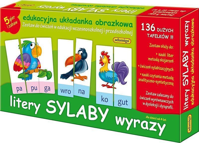 Litery sylaby wyrazy edukacyjna układanka obrazkowa