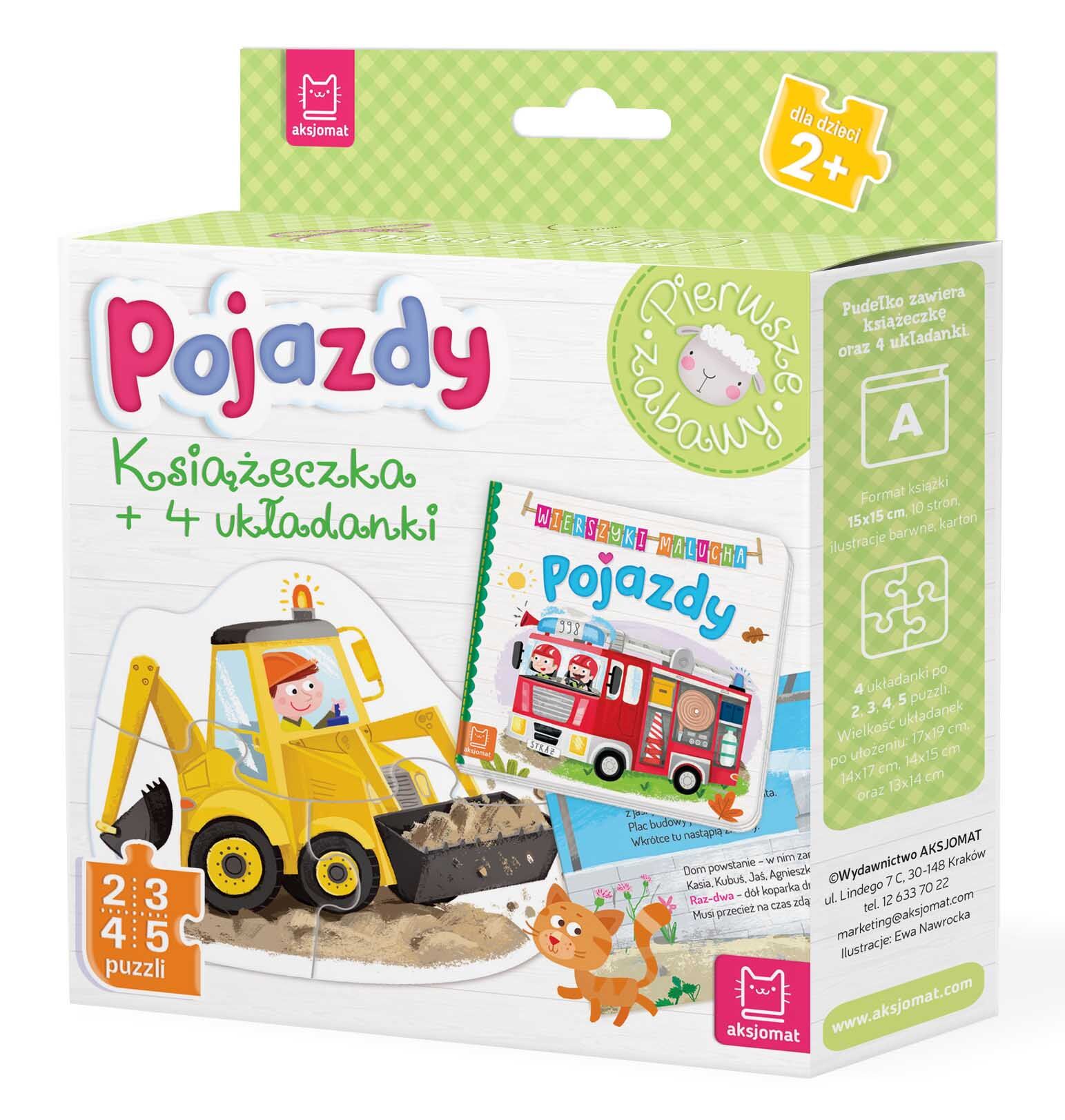 Pojazdy. Książeczka i cztery układanki. Puzzle dla malucha.
