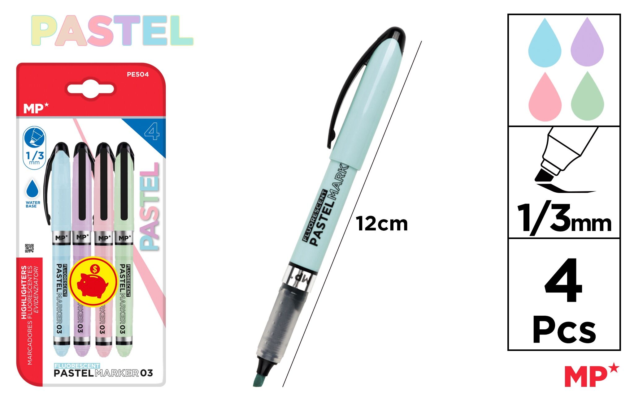 Zakreślacz pastelowy 1/3mm 4 kolory blister