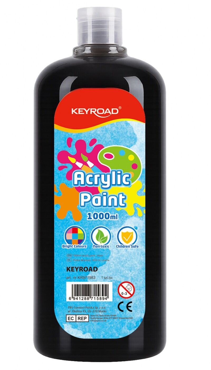 Farba akrylowa KEYROAD butelka 1000ml czarna