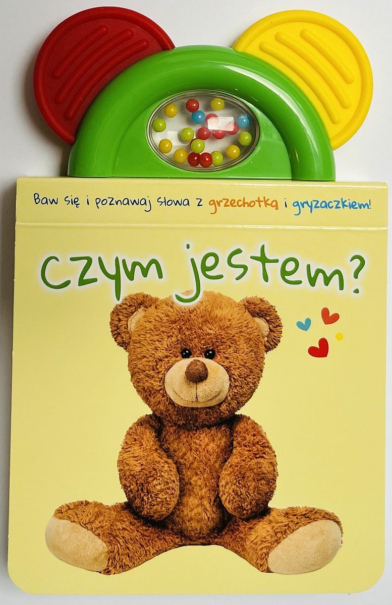 Czym jestem? Żółta. Książeczka z gryzaczkiem i grzechotką