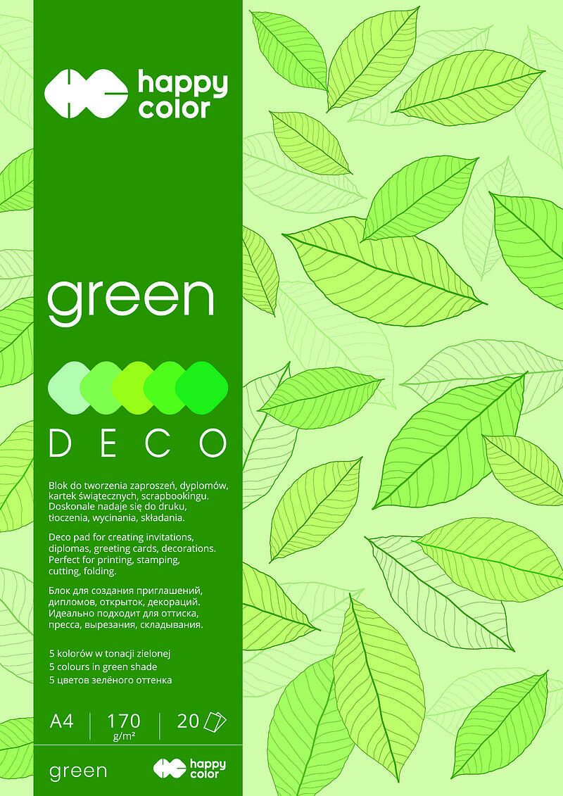 Blok happy color deco green a4 5 kolorów 20 arkuszy, 170g, tonacja zielona