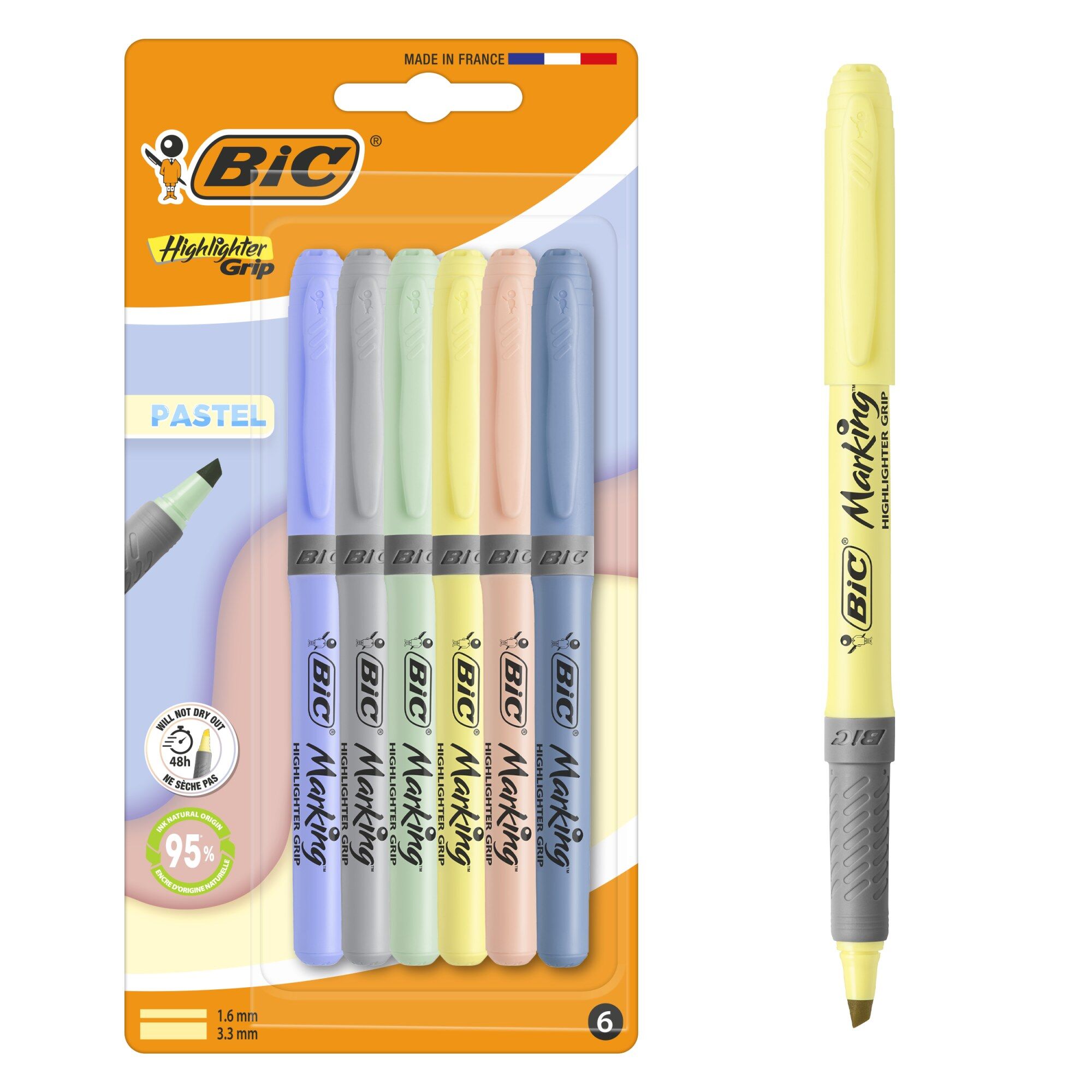Zakreślacz BIC Pastel Mineral Tones Highlighter Grip blister 6 kolorów