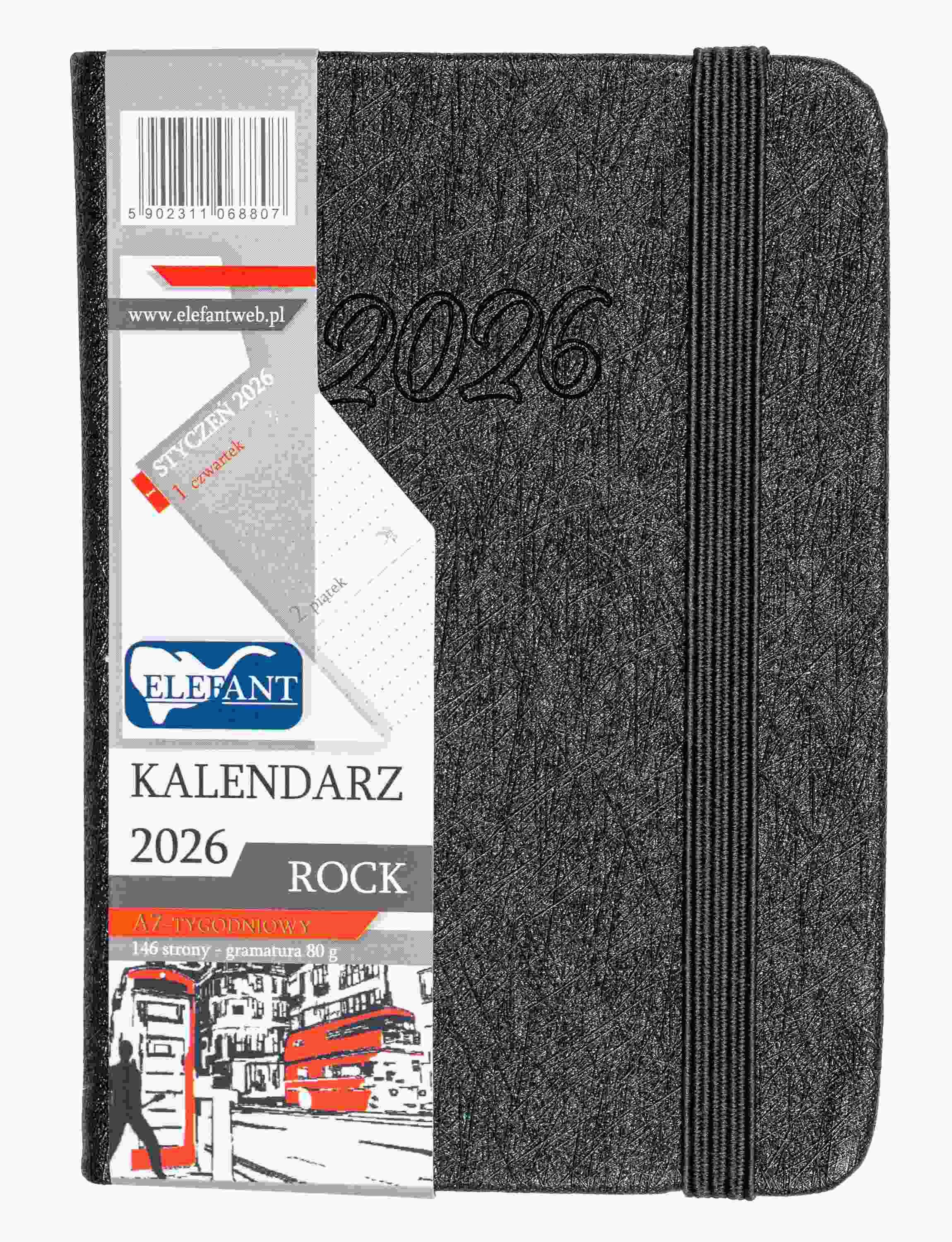 Kalendarz 2026 Rock A7 tygodniowy grafitowy