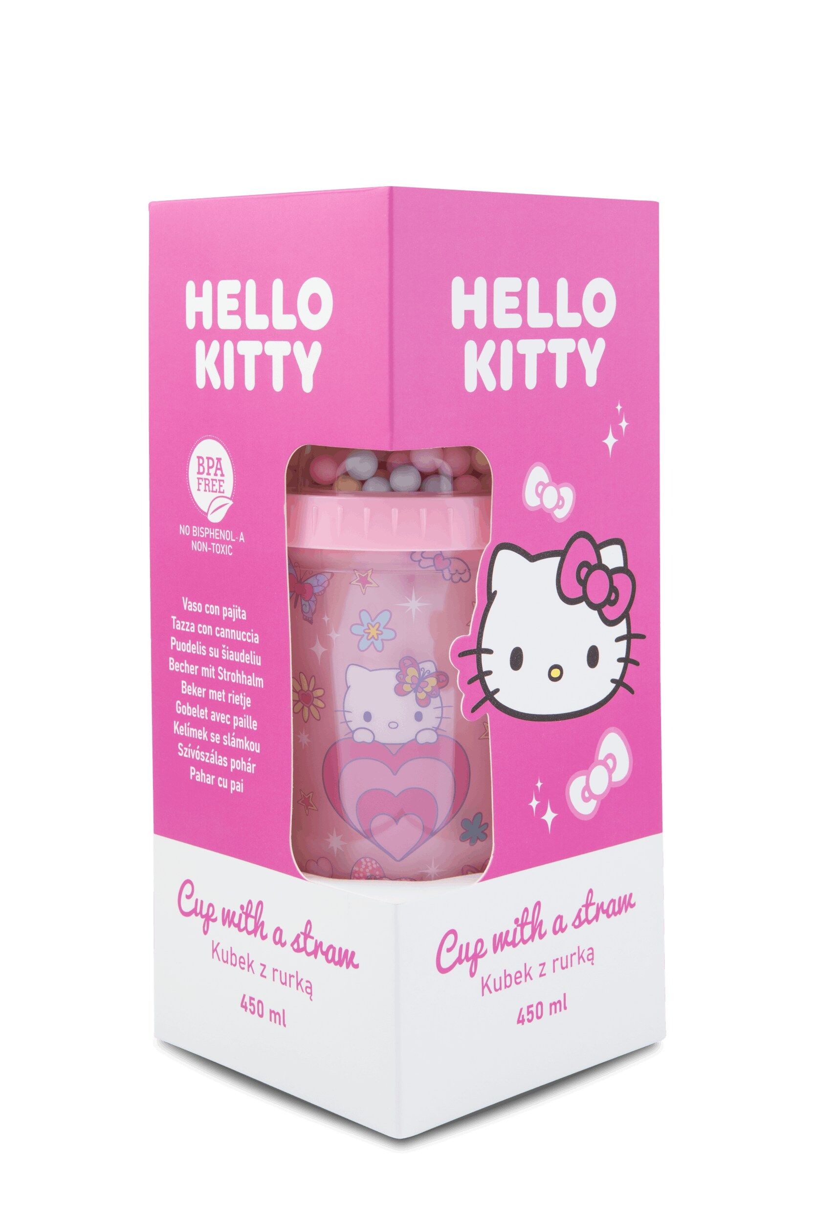 Kubek z rurką 450ml Hello Kitty Light Pink