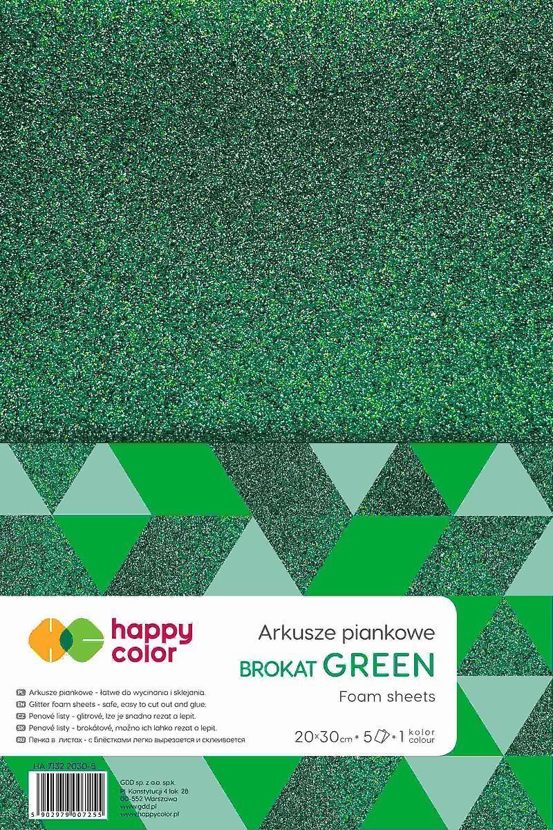 Arkusze piankowe brokatowe a4 5 ark. Zielone happy color