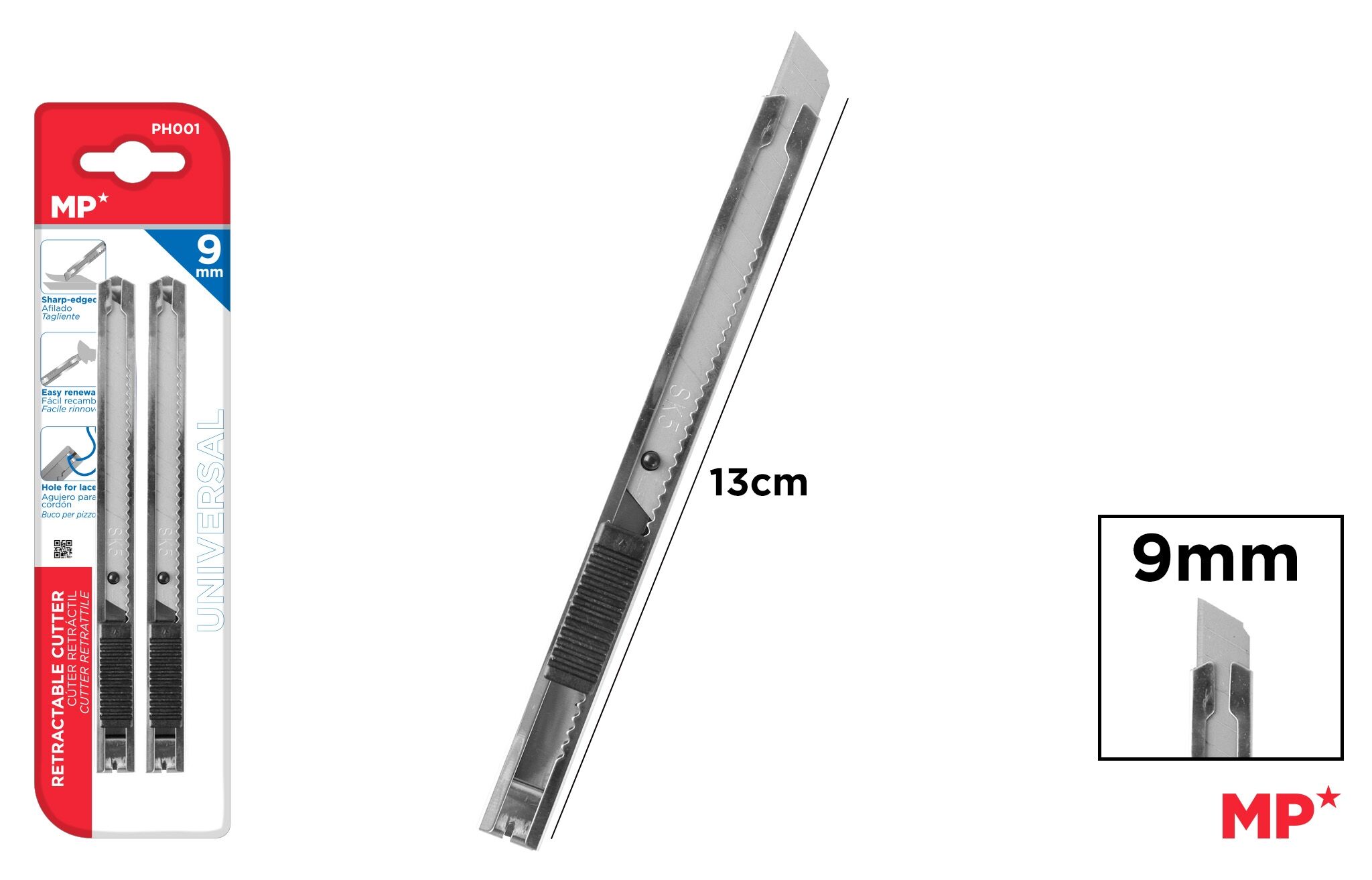 Nóż do papieru wysuwany MP 9mm 2szt.blister