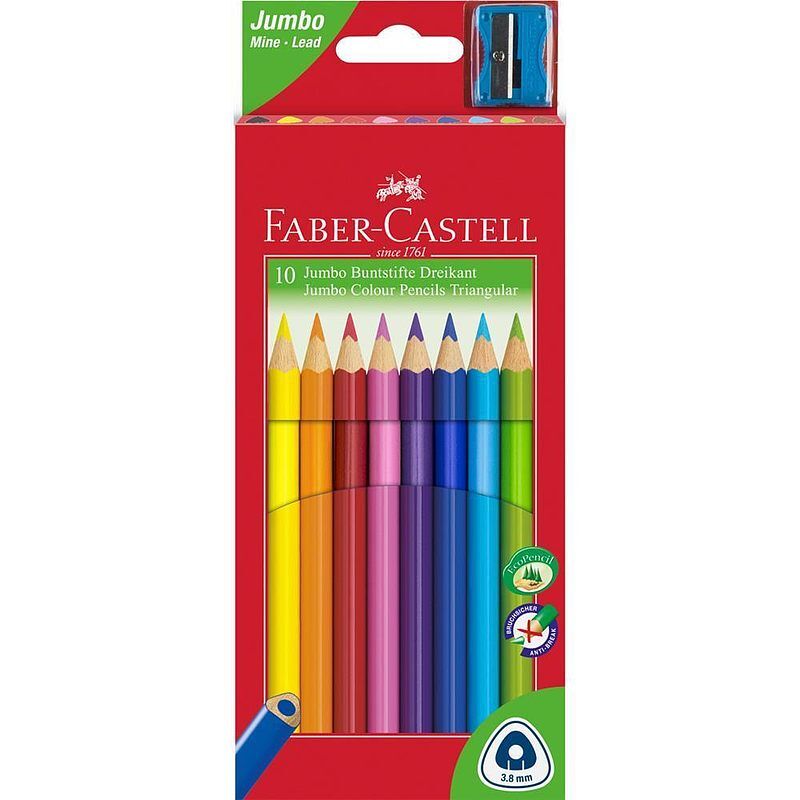 Kredki ołówkowe jumbo faber-castell trójkątne 10 kolorów + temperówka
