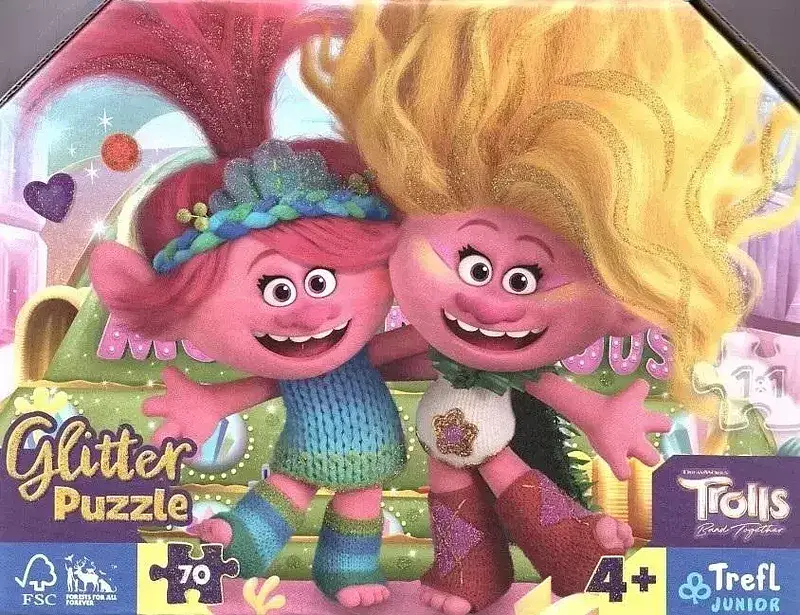 Puzzle 70 glitter w kuferku  brokatowe trolle 53021