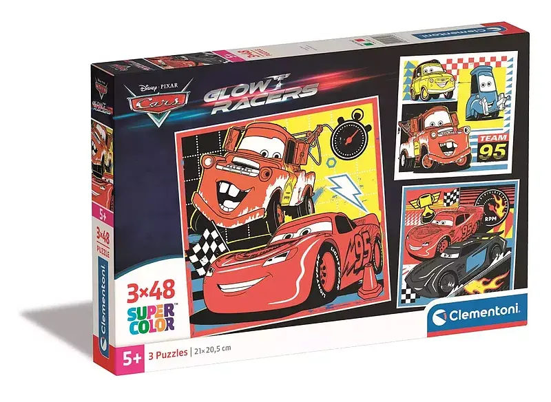 Puzzle 3 x 48 super cars glow racers 25309