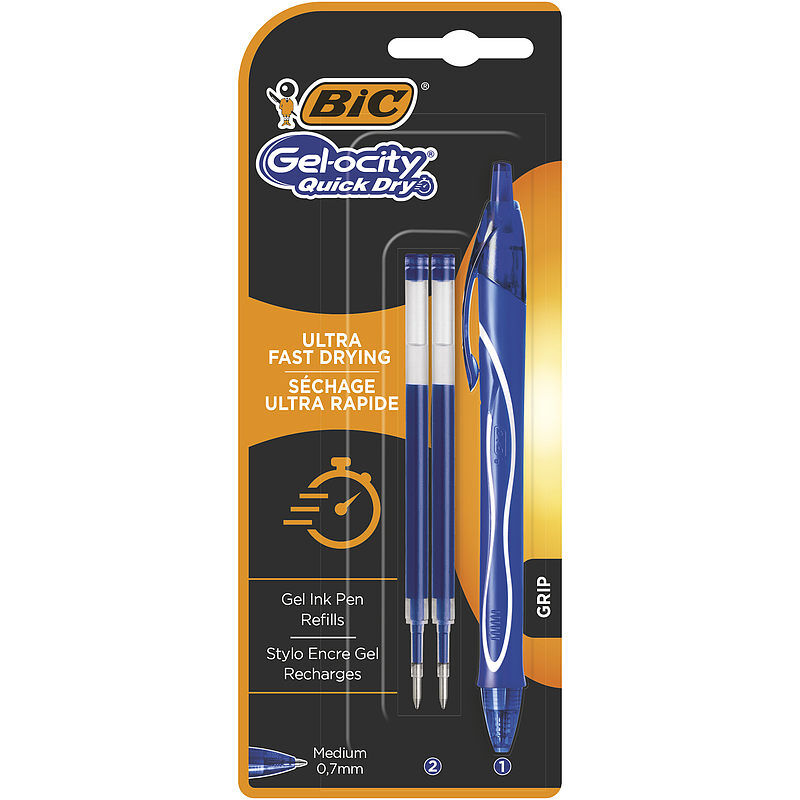 Długopis żelowy bic gel-ocity quick dry niebieski blister 1+2szt