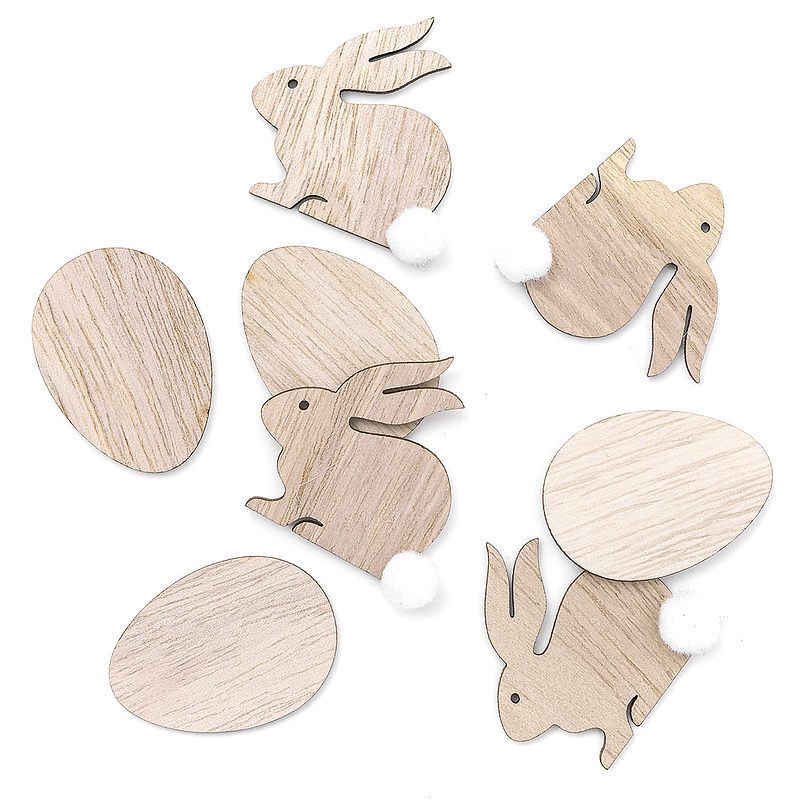 Króliczki i jajka drewniane - naturalne 4cm 8szt