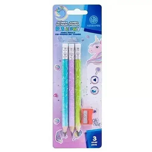 Ołówki grafitowe trójkątne hb jumbo astrakids unicorn 3 szt. Z  temperówką