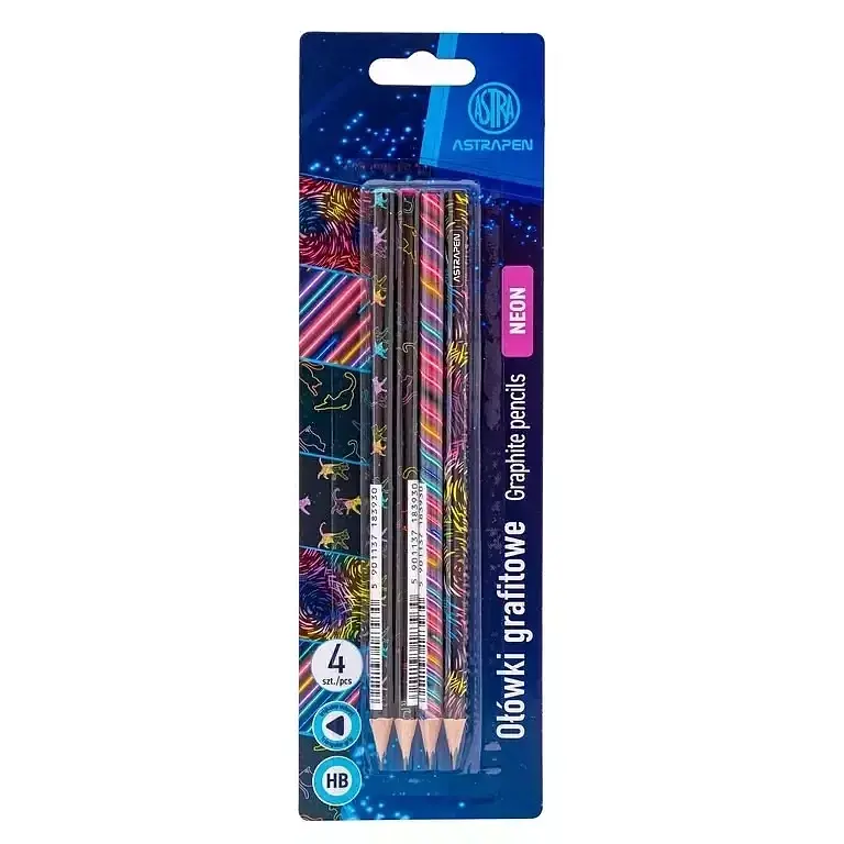 Ołówki grafitowe trójkątne hb astrapen neon/cats blister 4 szt