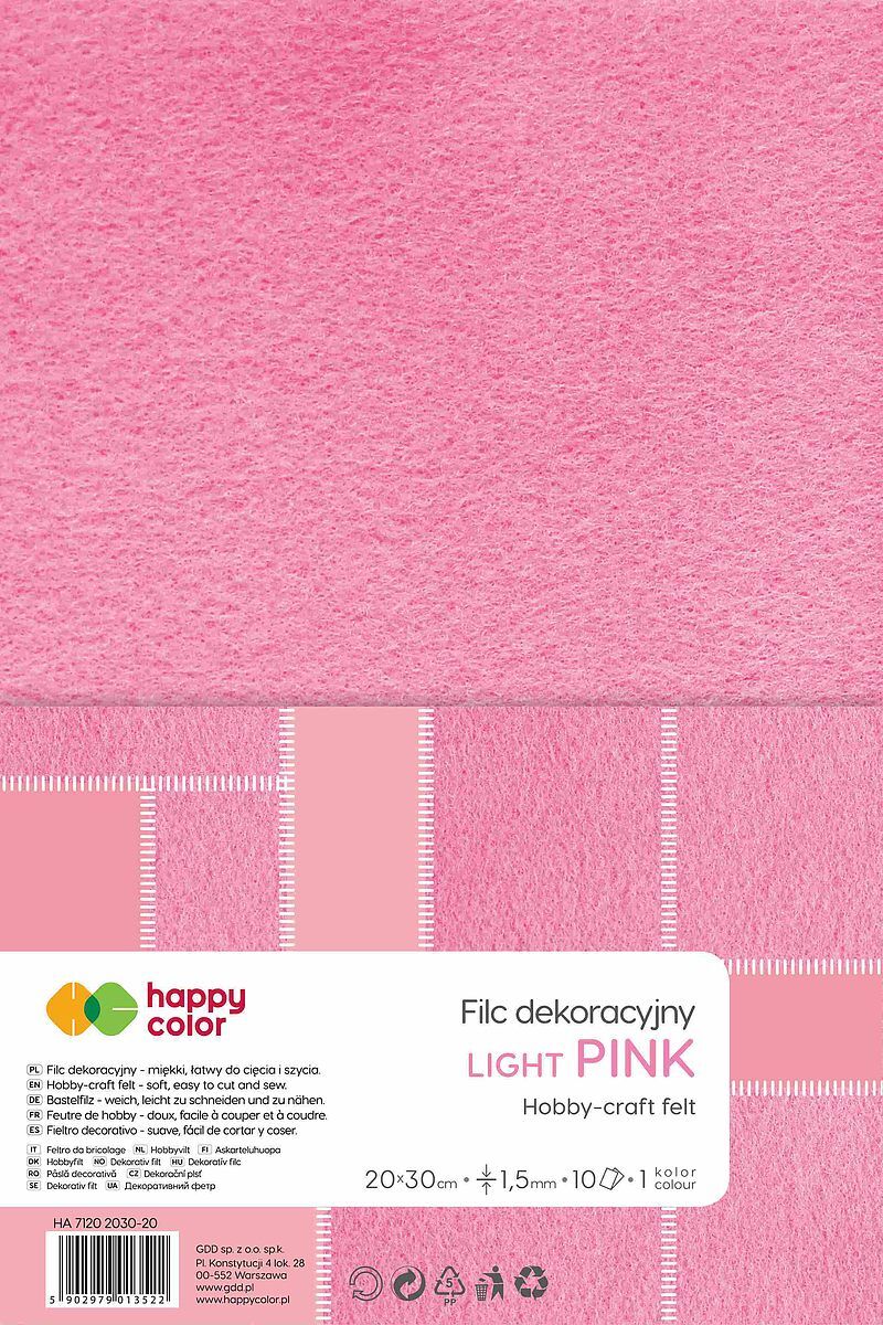 Filc dekoracyjny 20x30 cm 10 ark. Jasnoróżowy happy color