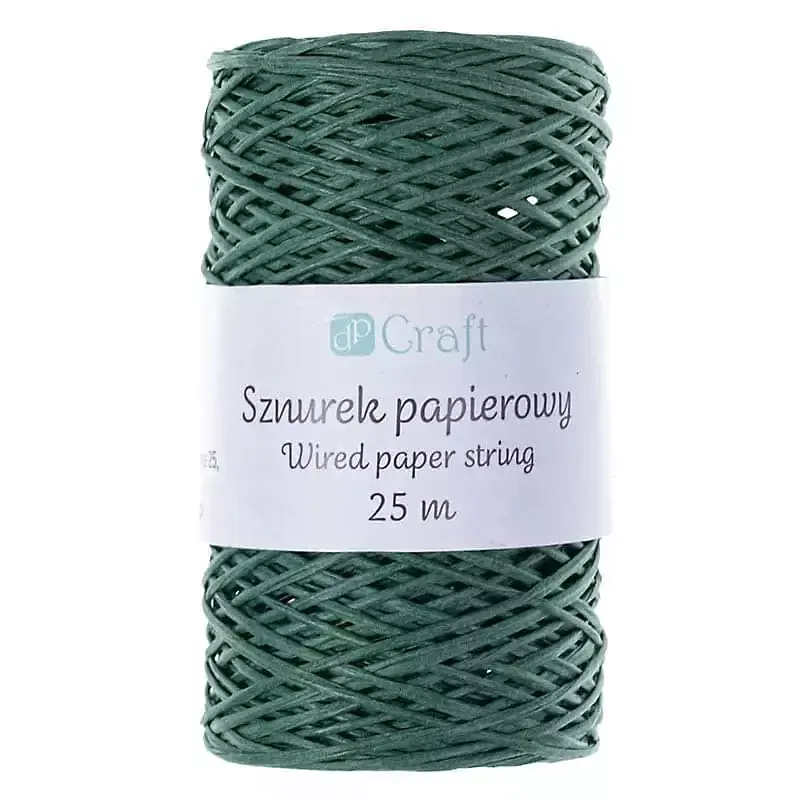 Sznurek papierowy z drucikiem zielony 25 m
