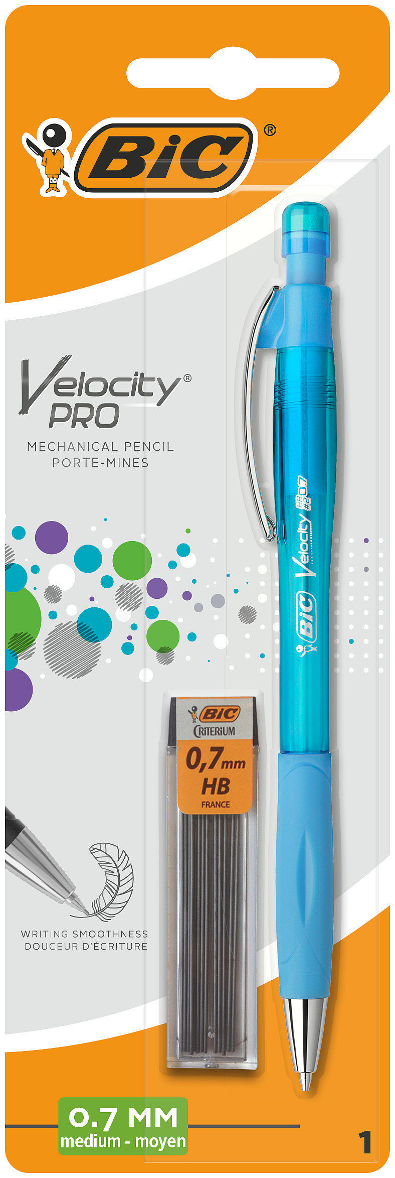 Ołówek z gumką bic velocity pro 0. 7mm mmp + rysiki 1 szt. Mix. Blister