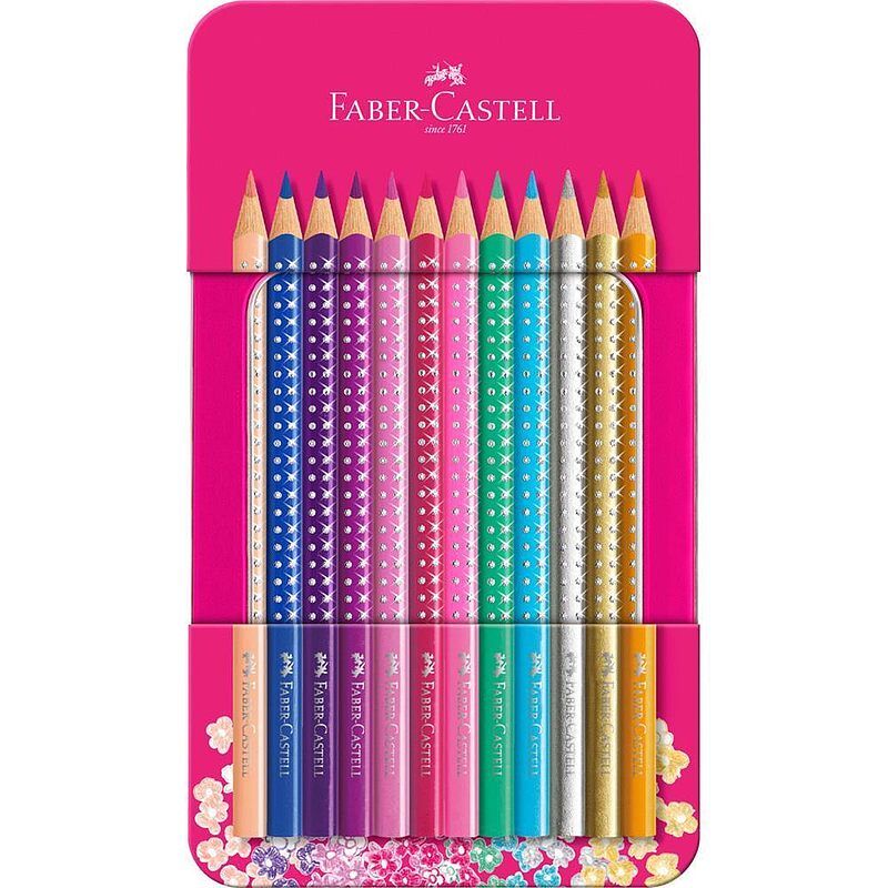 Kredki ołówkowe sparkle 12 kolorów opakowanie metalowe faber-castell