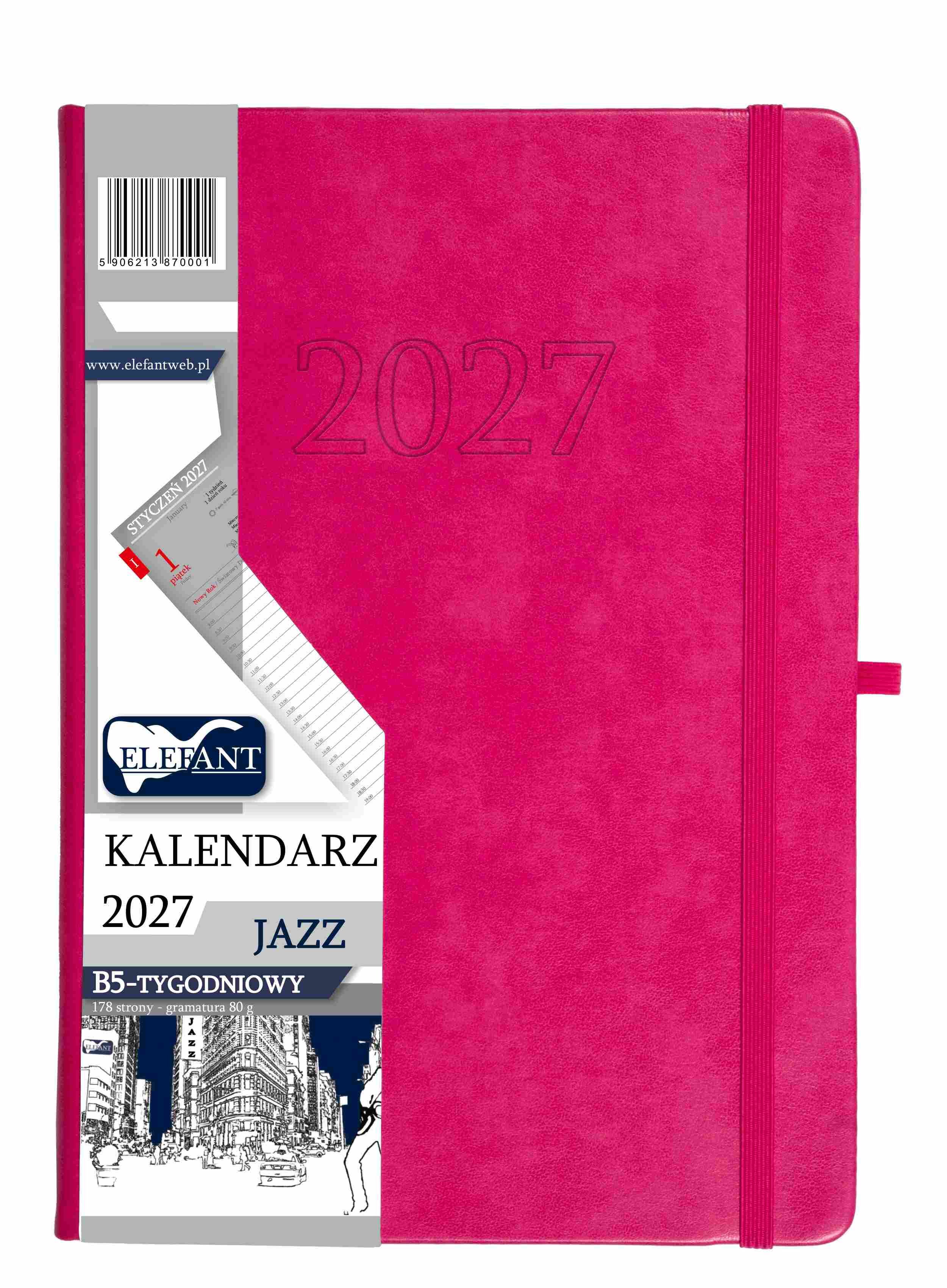 Kalendarz 2027 Jazz B5 tygodniowy różowy