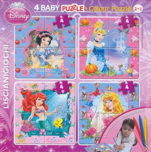 Puzzle Baby 4 Disney Księżniczki + mazaki mix