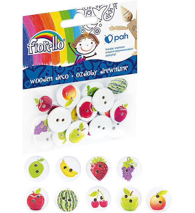 Ozdoby drewniane guziki owoce 20 szt. Fiorello gr-wd607