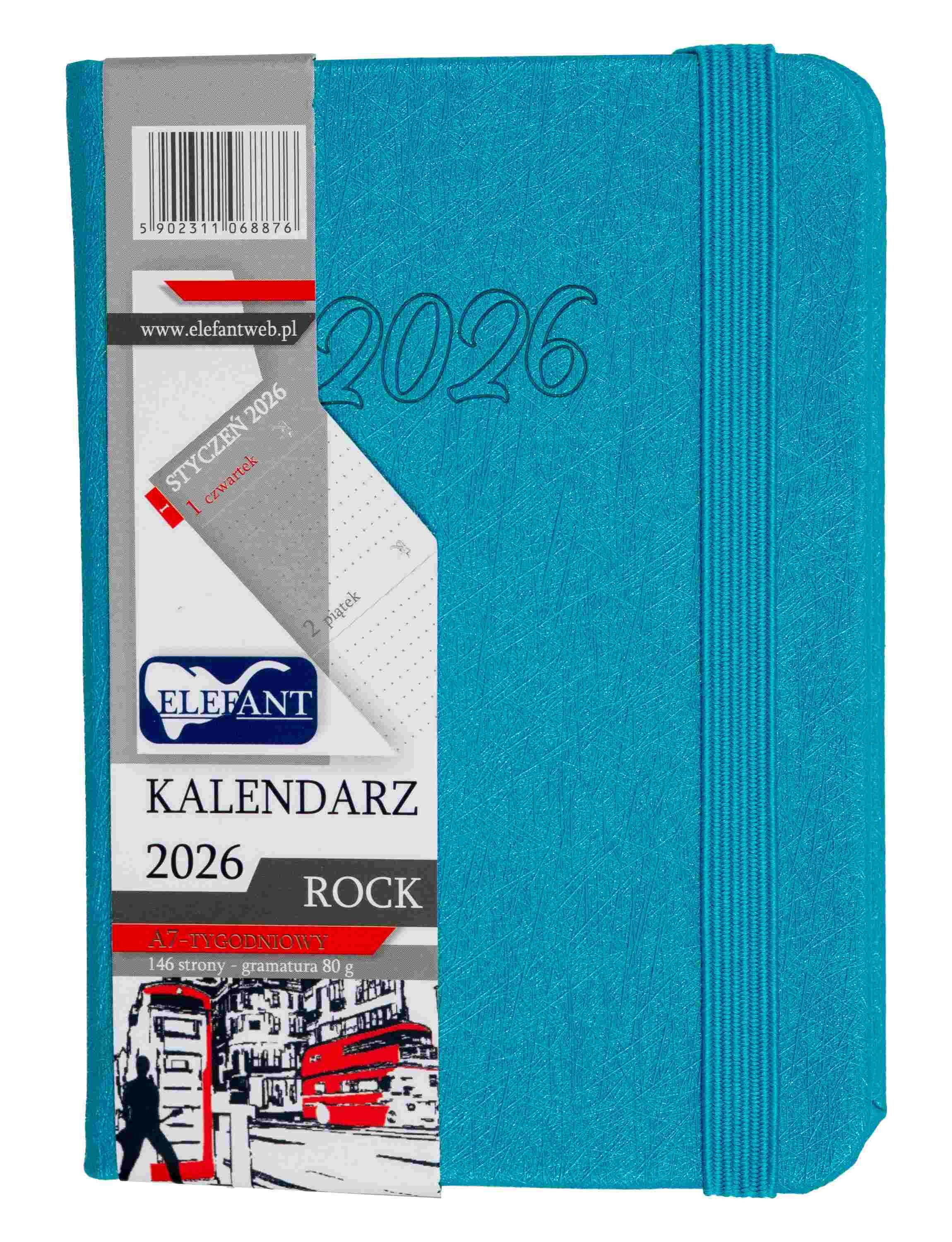 Kalendarz 2026 Rock A7 tygodniowy turkusowy