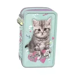 Piórnik 3-komorowy z wyposażeniem my little friend mint kitty