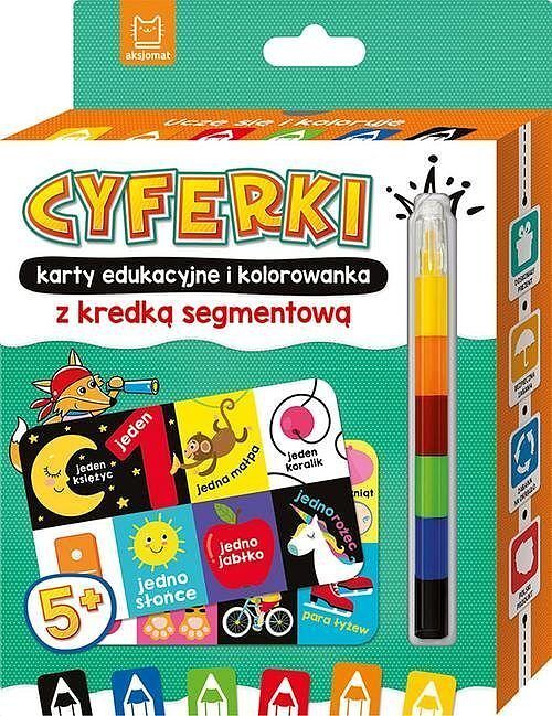 CYFERKI karty edukacyjne i kolorowanka z kredką segmentową. Uczę się i koloruję 5+
