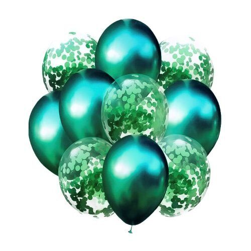 Zestaw balonów metalik z konfetti ZIELONE