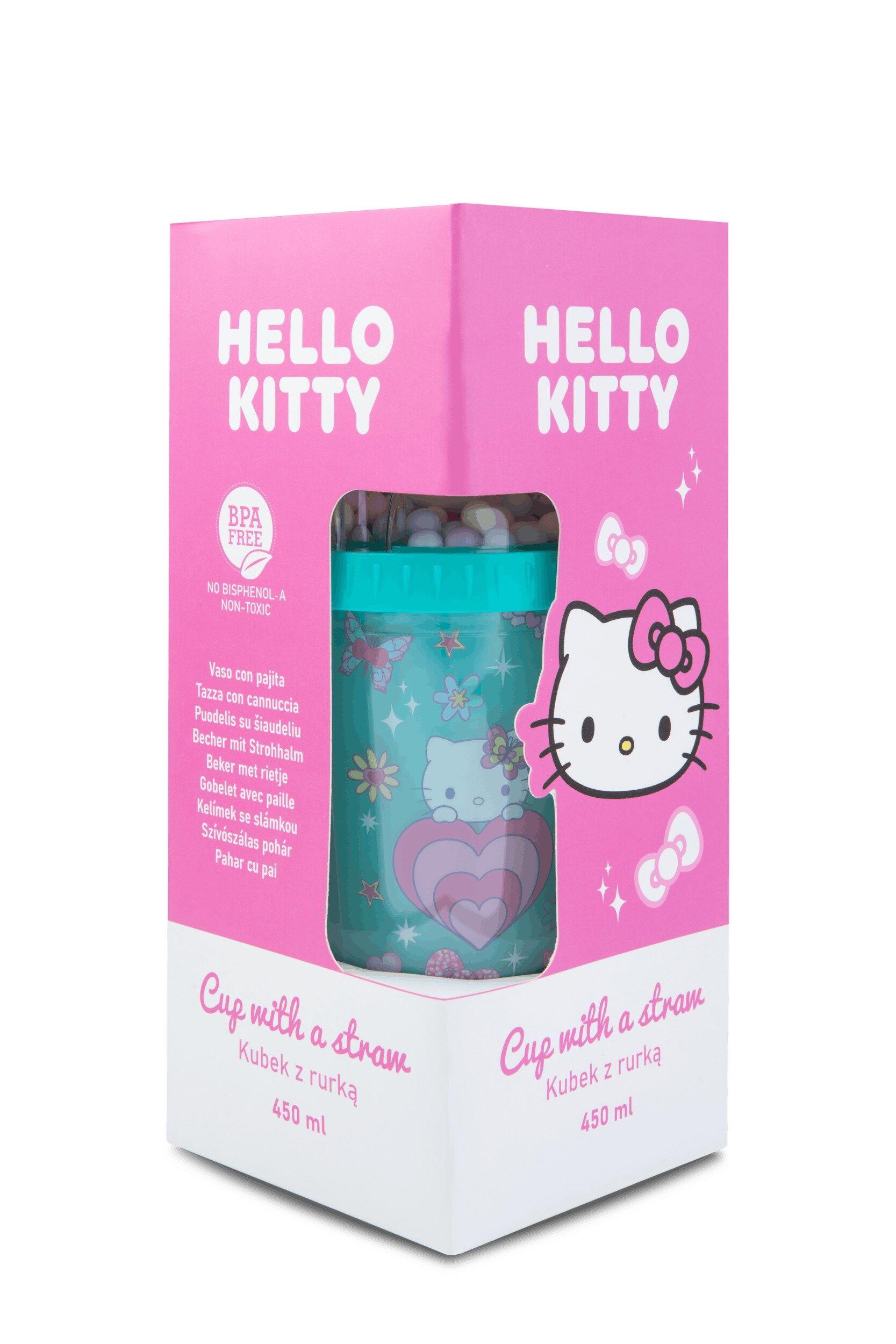 Kubek z rurką 450ml Hello Kitty Light Blue Pink