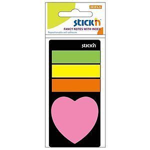 Zakładki indeksujące samoprzylepne Stickn NEON + notes serduszko